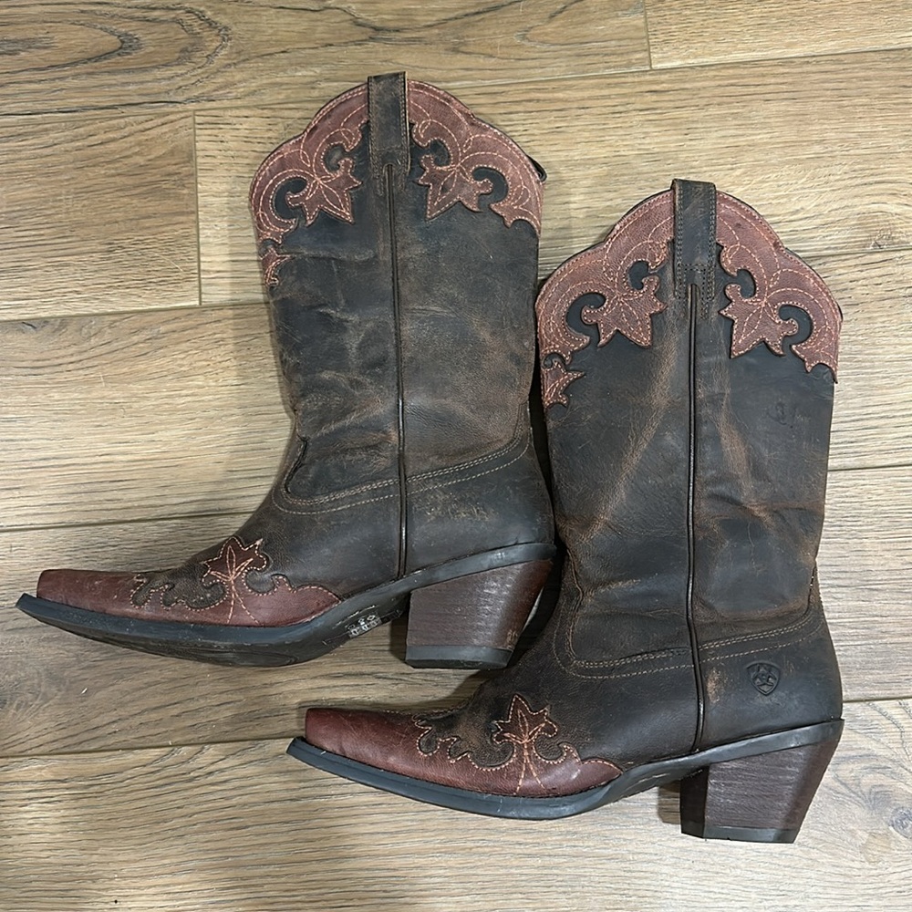 Ariat 10014132 Brown Tooled Leather Cowboy Western Boots size 7.5